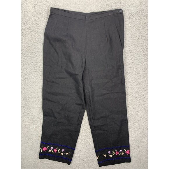 VTG 90s AKC 3pc Pant Set Womens Small Black Blue Linen Blend Floral Casual-Suit - Picture 2 of 16